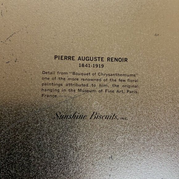 Vintage Sunshine Biscuit Tin Floral Renoir Redon Prints Large Round Blue Gold - Picture 5 of 7